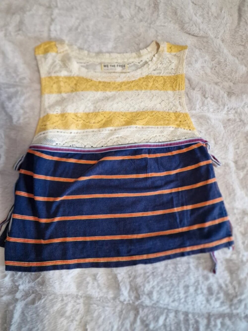 Women's Lace & Striped Sleeveless Tie Side Top Size S